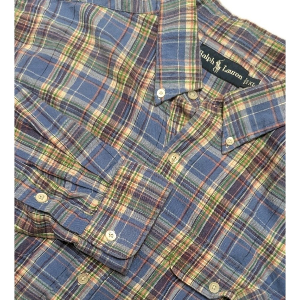 Vintage Polo Ralph Lauren Tartan Plaid Flannel Button Down Shirt Men's XL